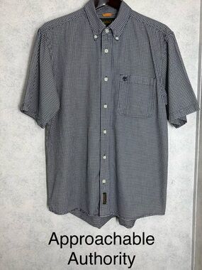 Timberland Men's•Short-Sleeve•Button-Down shirt•L•Vintage•Blue•Gingham Pattern